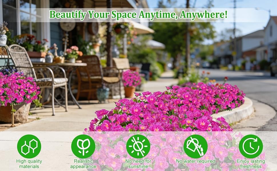 4 Bundles Artificial Camellia Flowers for Outdoors, Fuchsia | Fake silk flowers