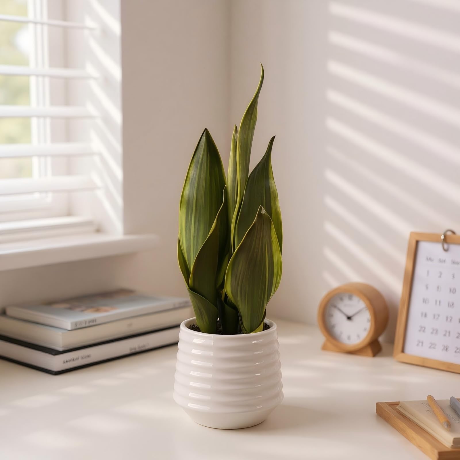 CZWBE Artificial Snake Plant Potted, 15″ Faux Plant, Suitable for Home Office…