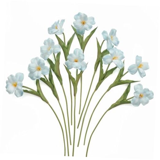 10pcs Fake Flowers, 15.3″ Blooming Tulips Artificial Flowers, Real Light Blue