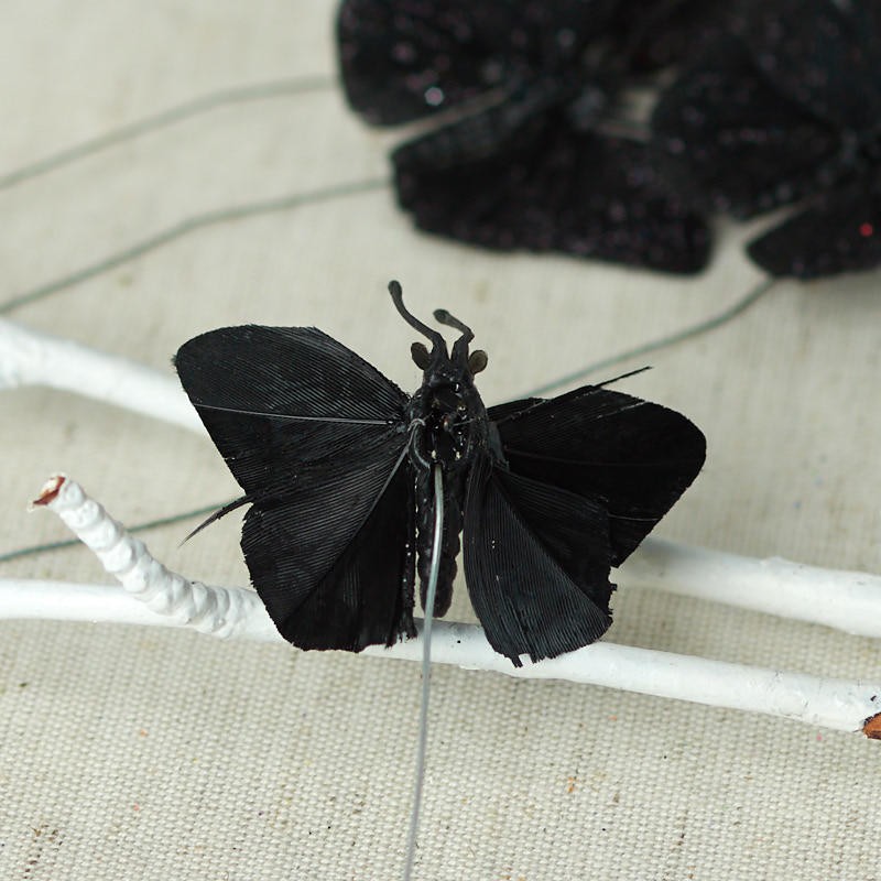 Package of 12 Miniature 1-1/4″ Black Glitter Artificial Butterflies