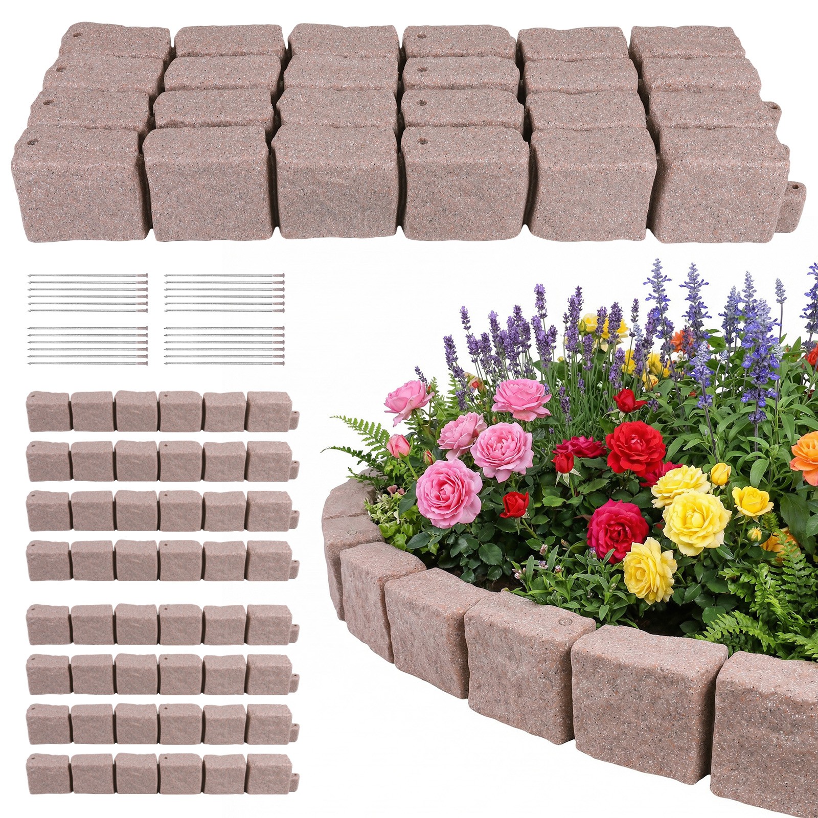 Plastic Garden Lawn Border Faux Stone Lawn Edging 12pcs for Home Improvement