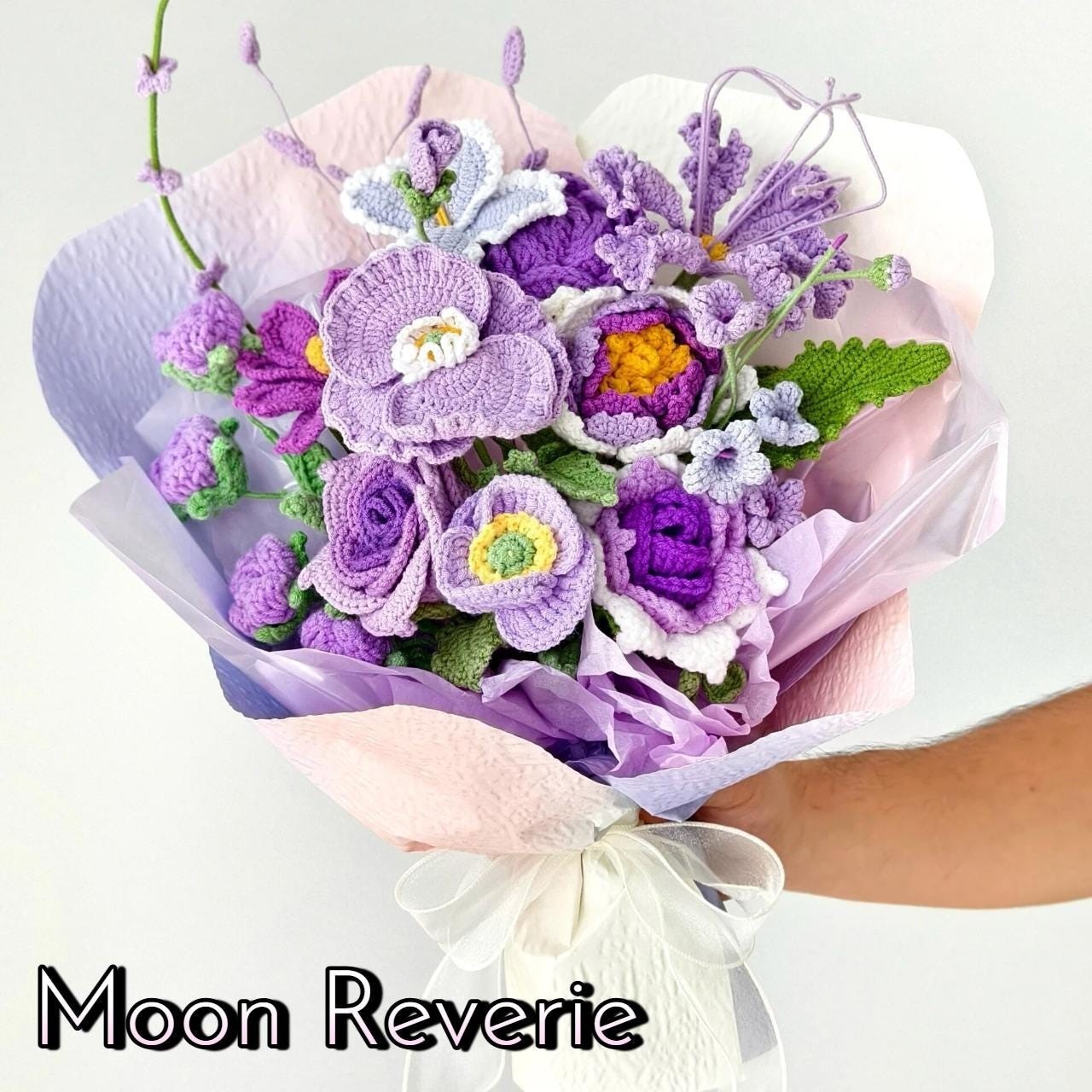 Purple Crochet Flower Bouquet Birthday Mother’s Day Mom Keepsake Flowers Gift