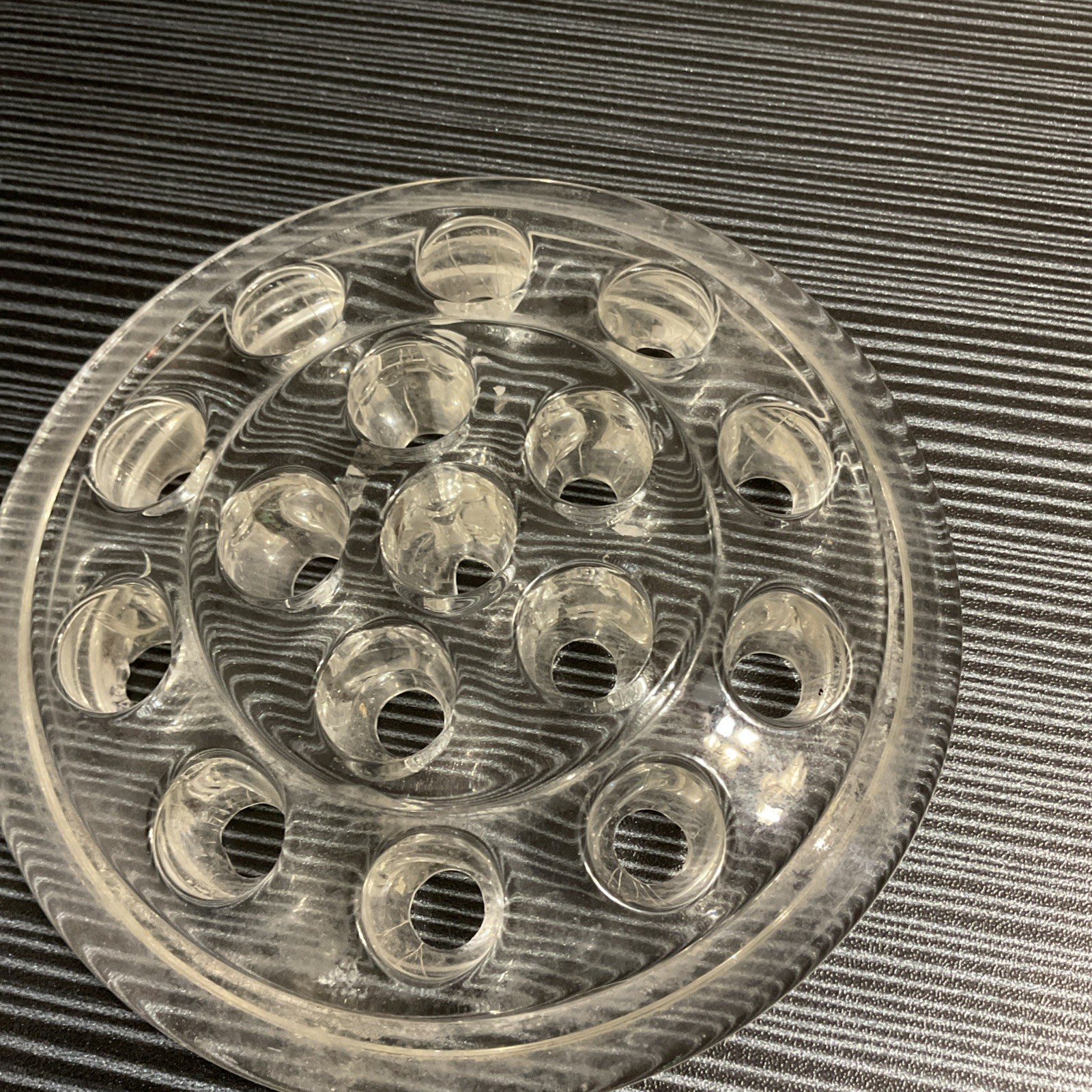 Vintage Clear Glass Flower Frog 16 Hole Floral Arranger 5” Round