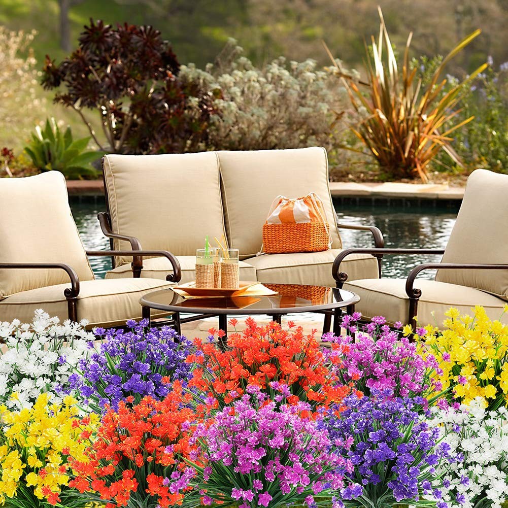 20 Bundles Artificial Outdoor Flowers Fake UV Resistant No Fade Greenery Faux…
