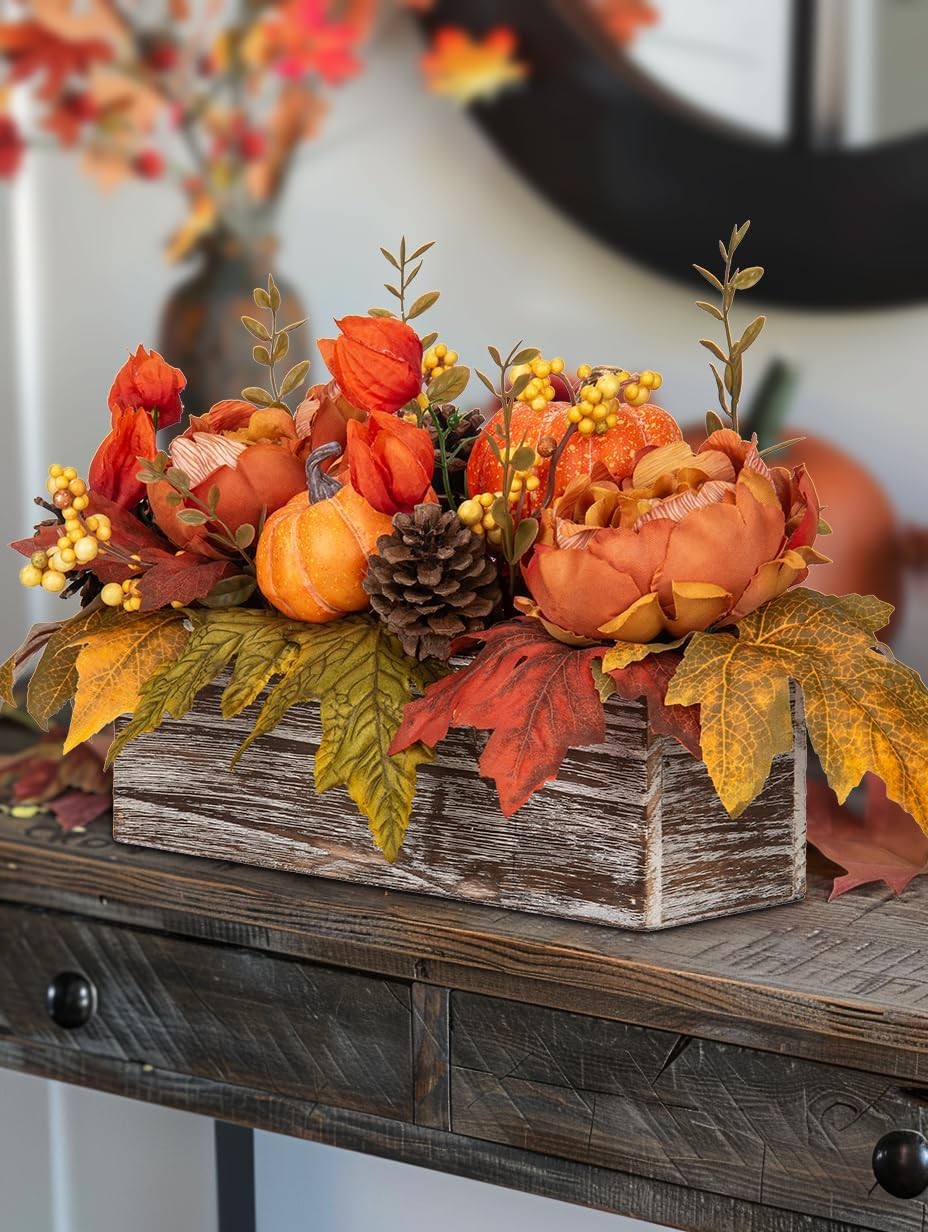 Fall Decor Autumn Harvest Pumpkins Centerpiece – Artificial Peony Maple Leaf and