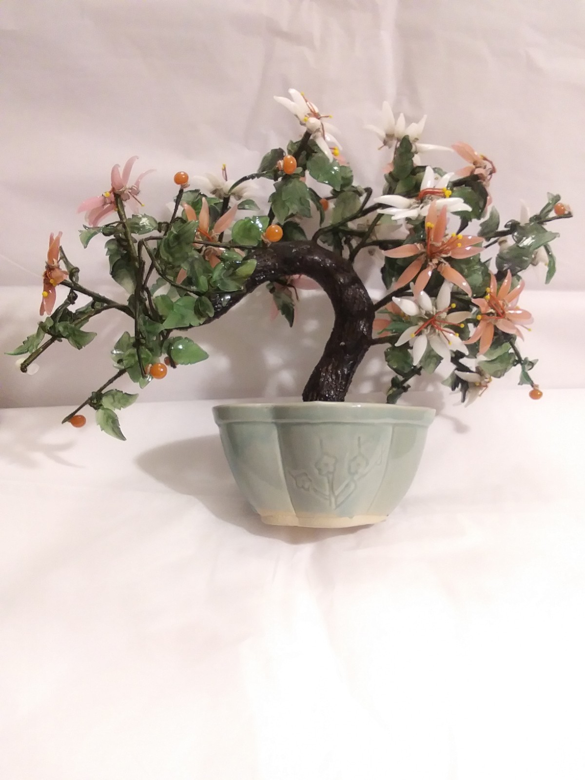 Vintage Glass Bonsai Cherry Blossom Tree 9 in. tall 12 in. wide. Exquisite.