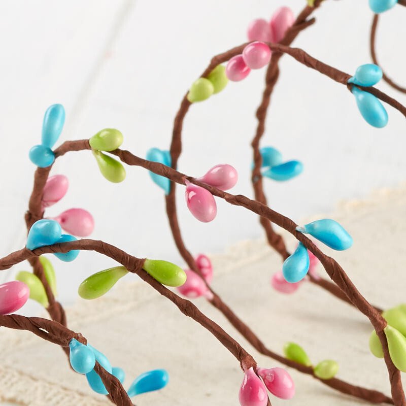 72 Feet of Springtime Single Vine Pink, Green and Aqua Pip Berry Garland