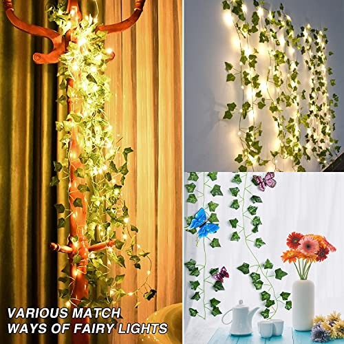 4 Pack Vine with Lights, 80 LED Artificial Ivy Garland with Ivy Leaf (4 Pack)