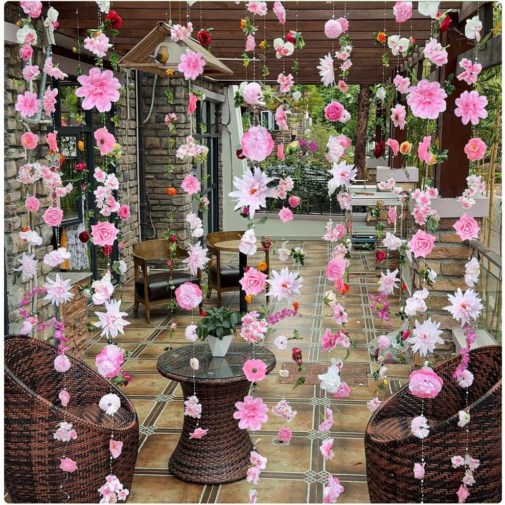 Pink Flower Garland 12PCS 96FT Artificial Hanging Vines for