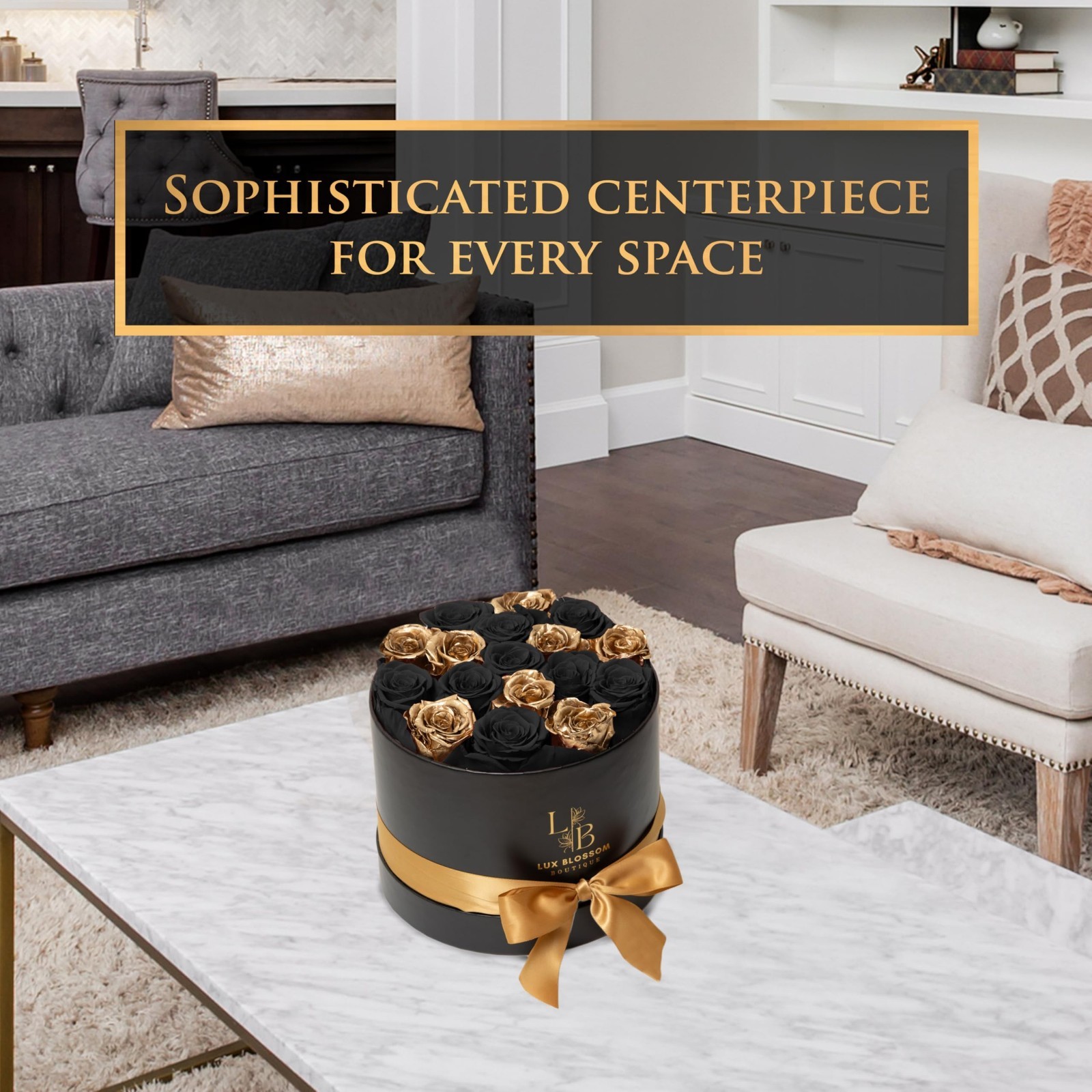 17 Black & Gold Forever Roses in Velvet Box – Luxury Preserved Graduation Gifts,