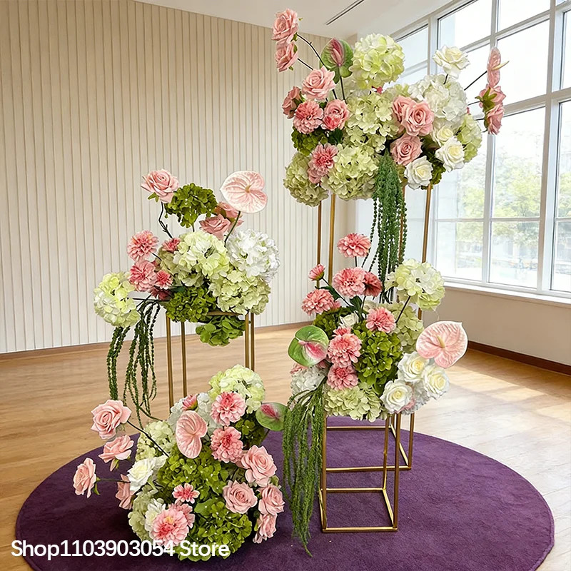 Green/Pink Artificial Hydrangea Anthurium Rose Flowers Arrangements Wedding Back