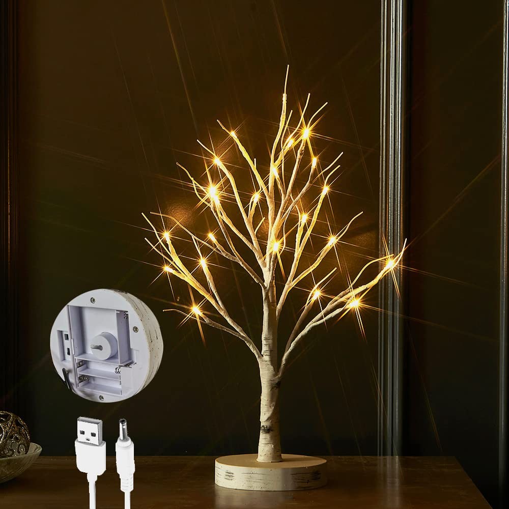 Lighted Birch Tree with Timer Battery Operated or USB Plug-in 18IN 24 LED, Ea…