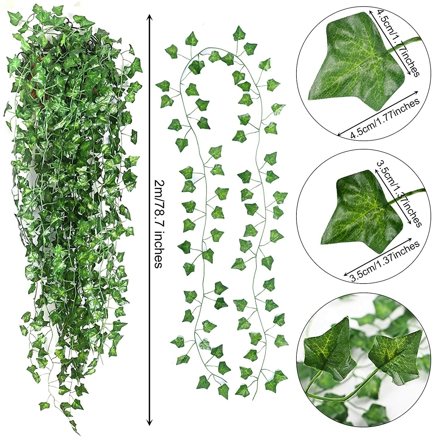 24 PCS Artificial Ivy Leaf Plants Fake Hanging Garland Plants Vine Home Decor