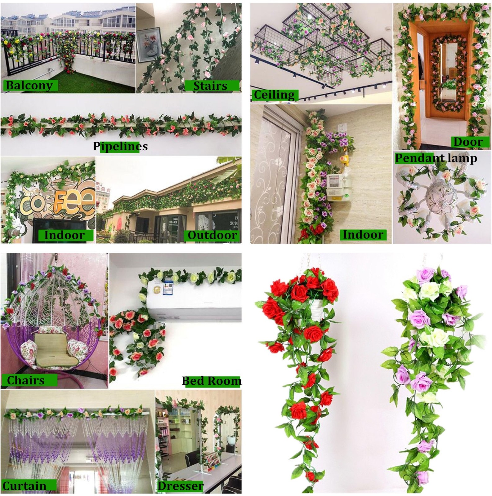 4 Pack 78ft Artificial Rose Vines with Green Leaves Fake Flowers Plants Hangi…