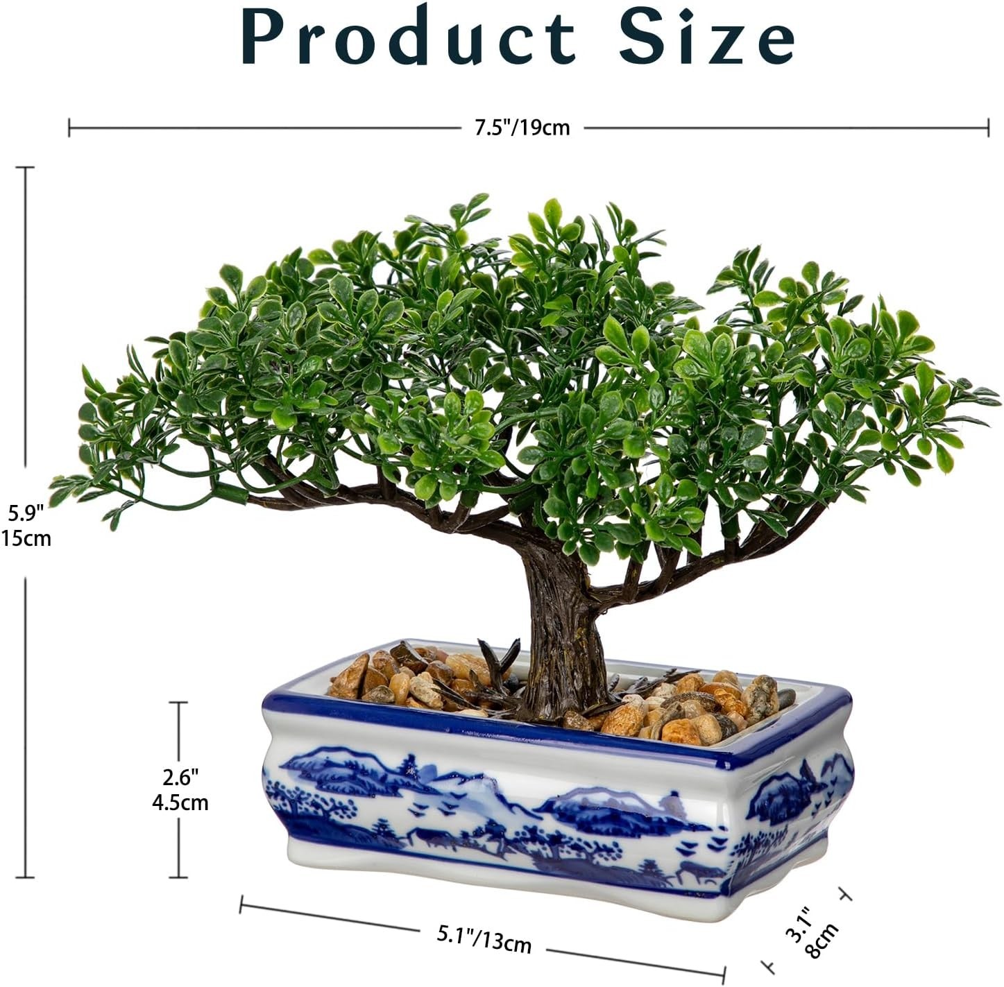 Artificial Bonsai Tree with Blue and White Porcelain Pot, Fake Bonsai for Hom…