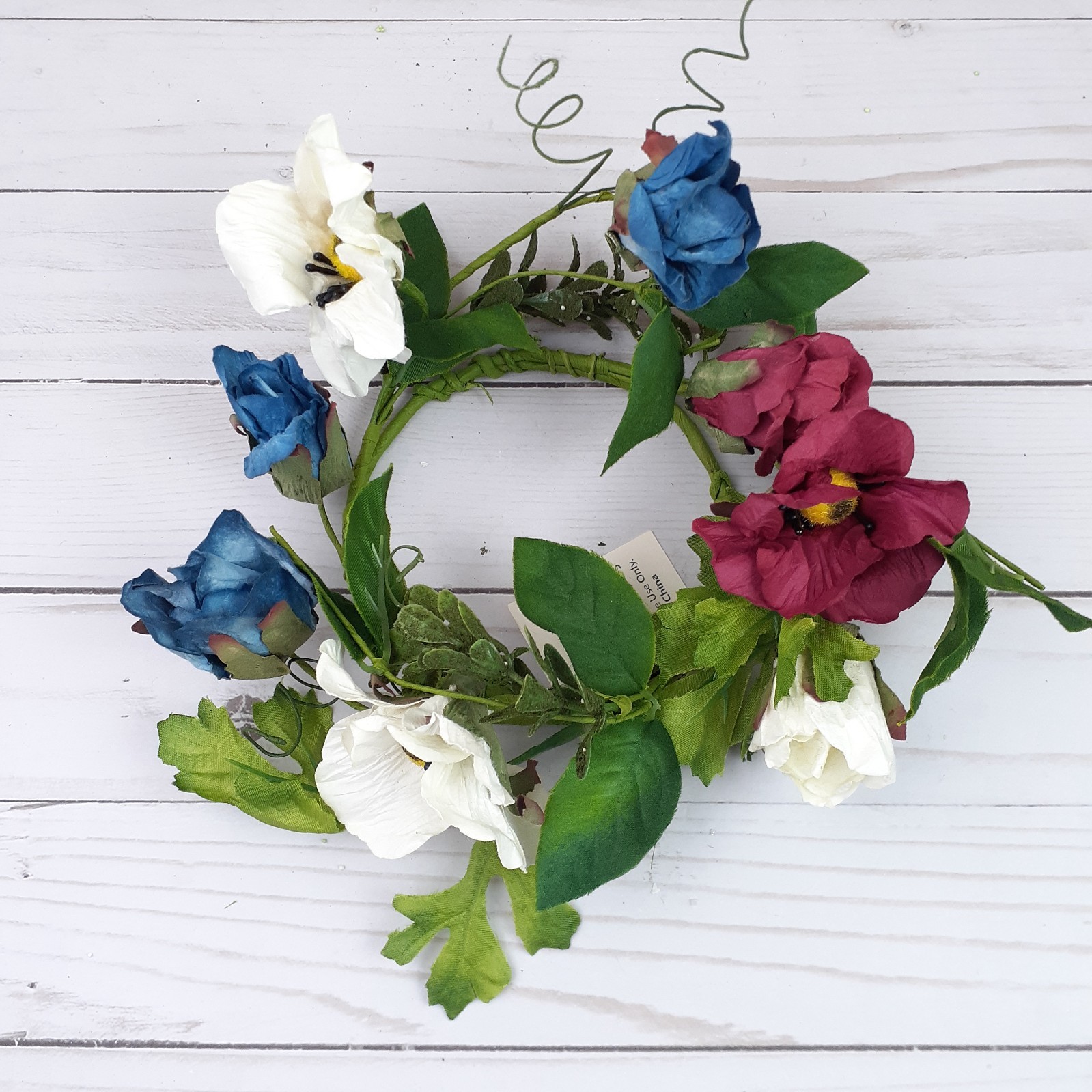 Floral Candle Ring Americana Red White Blue Rose Poppy Flowers 4″ inside