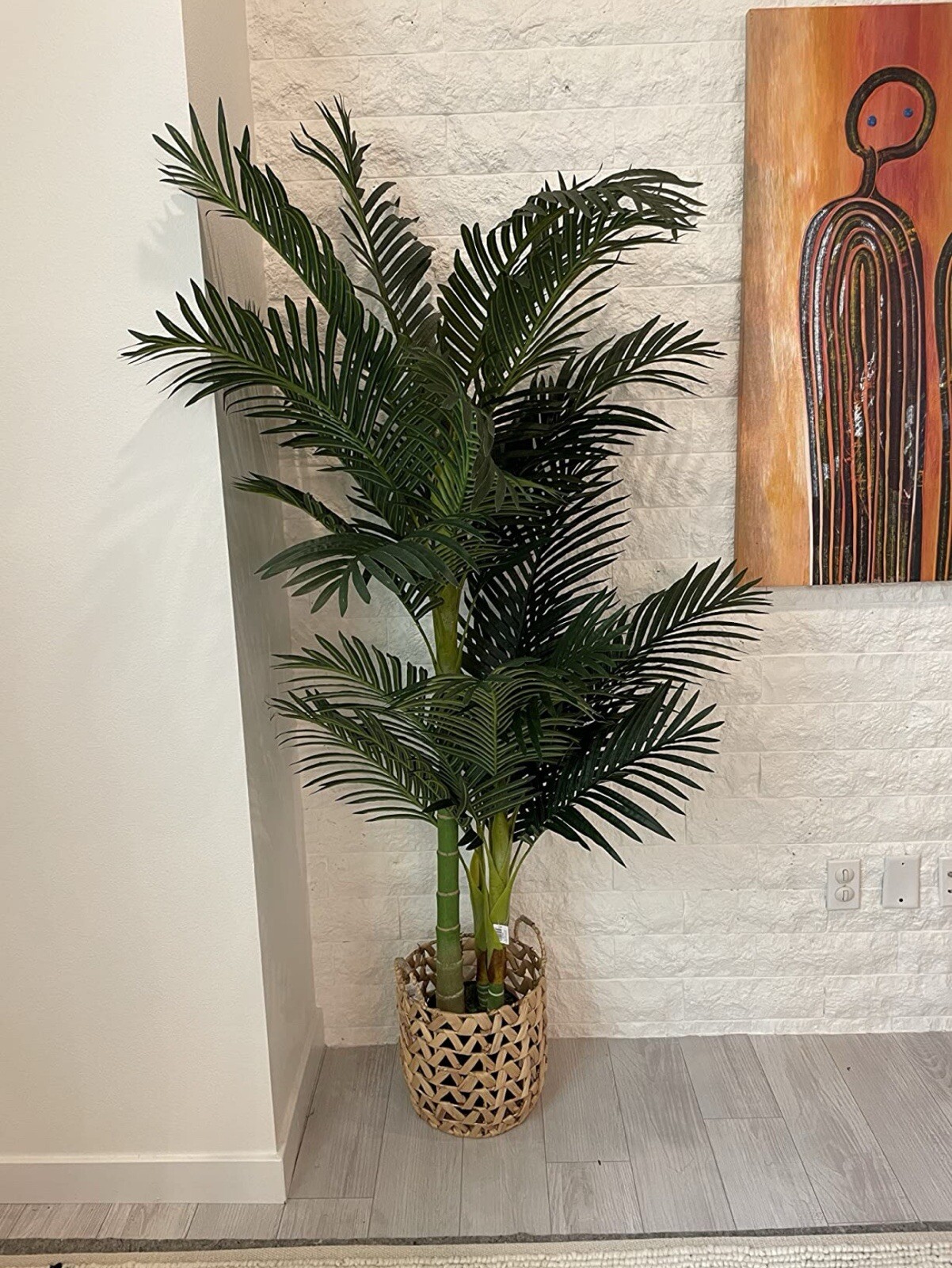 6.5′ Double Trunk Golden Cane Artificial Palm Tree Home Decor.