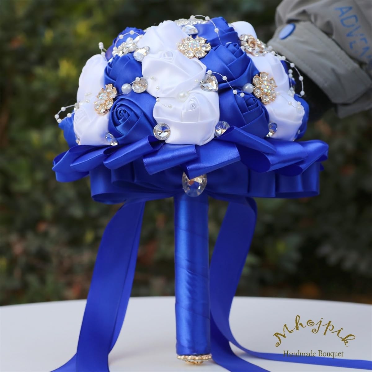 6.3″ Royal Blue & White Bridal Wedding Bouquet Round Holding Bouquet Throw To…
