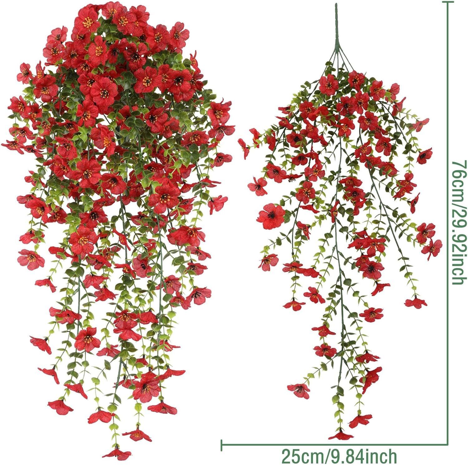 4PCS Artificial Fake Hanging Basket Plants Silk Flowers Vine Home Outdoor Decor