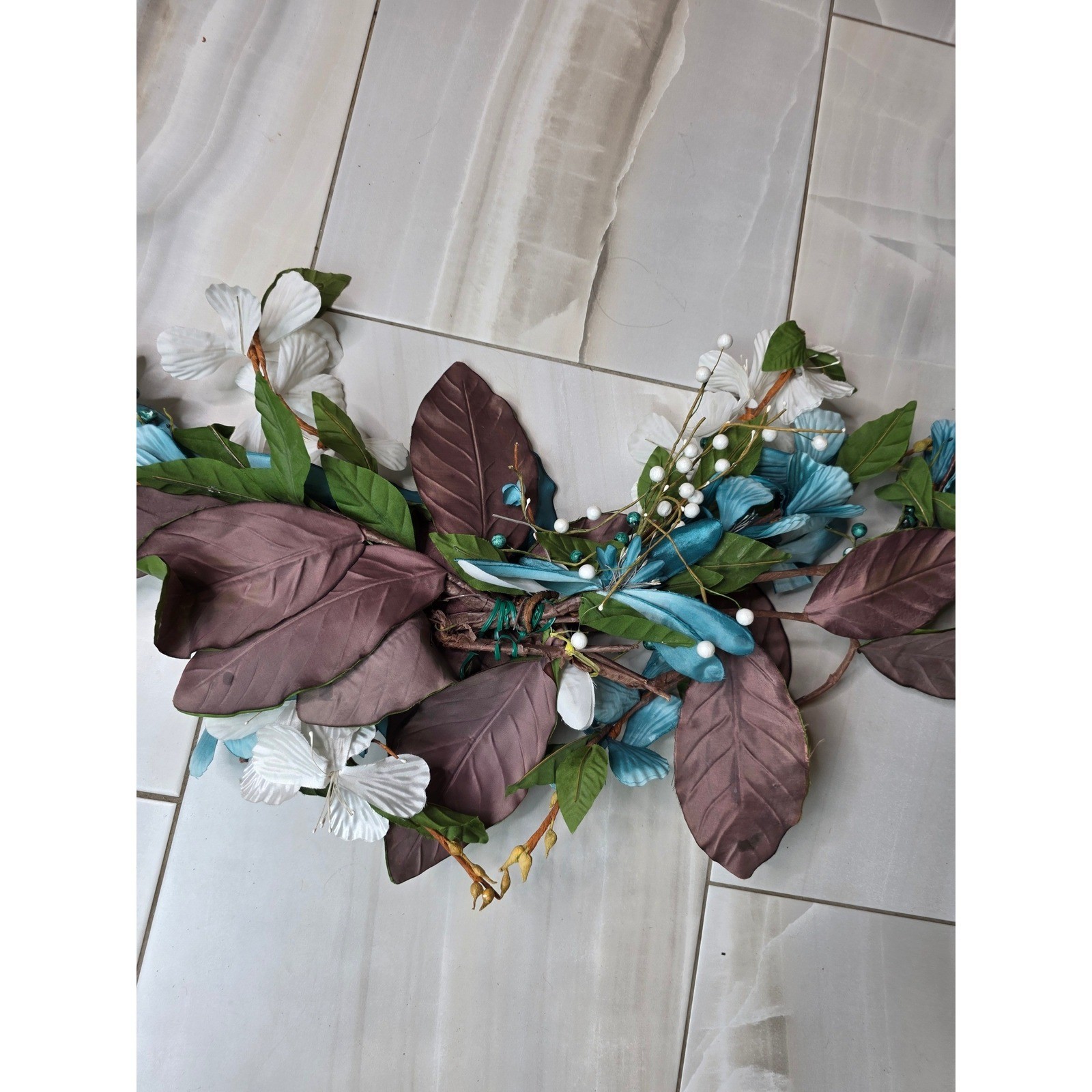 Large Teal & White Floral Wall Decor Metal Flower Wall Art 37″ Wide