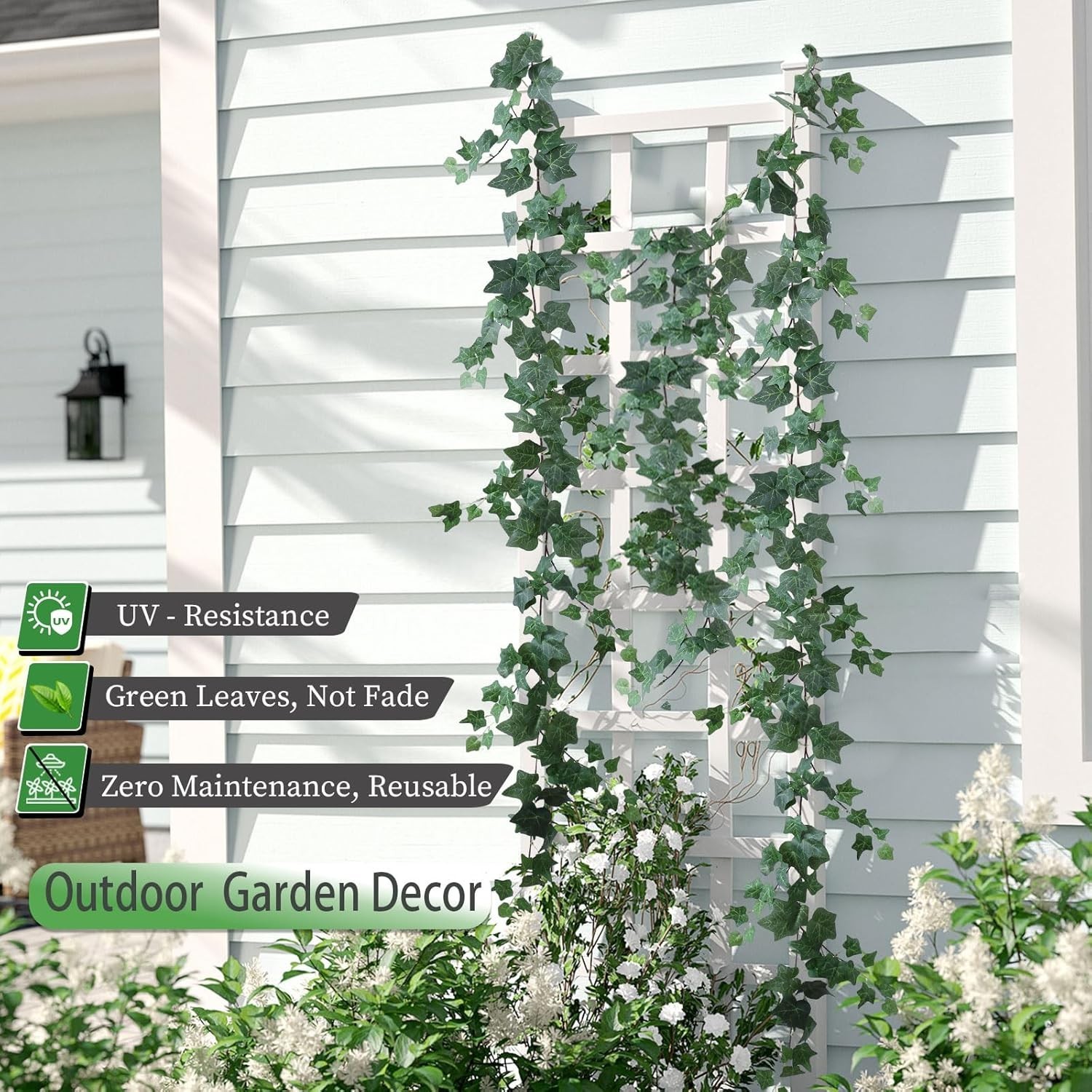 2 Strands Artificial Ivy Vines Garland, Fake Vines for Bedroom with Silk Green