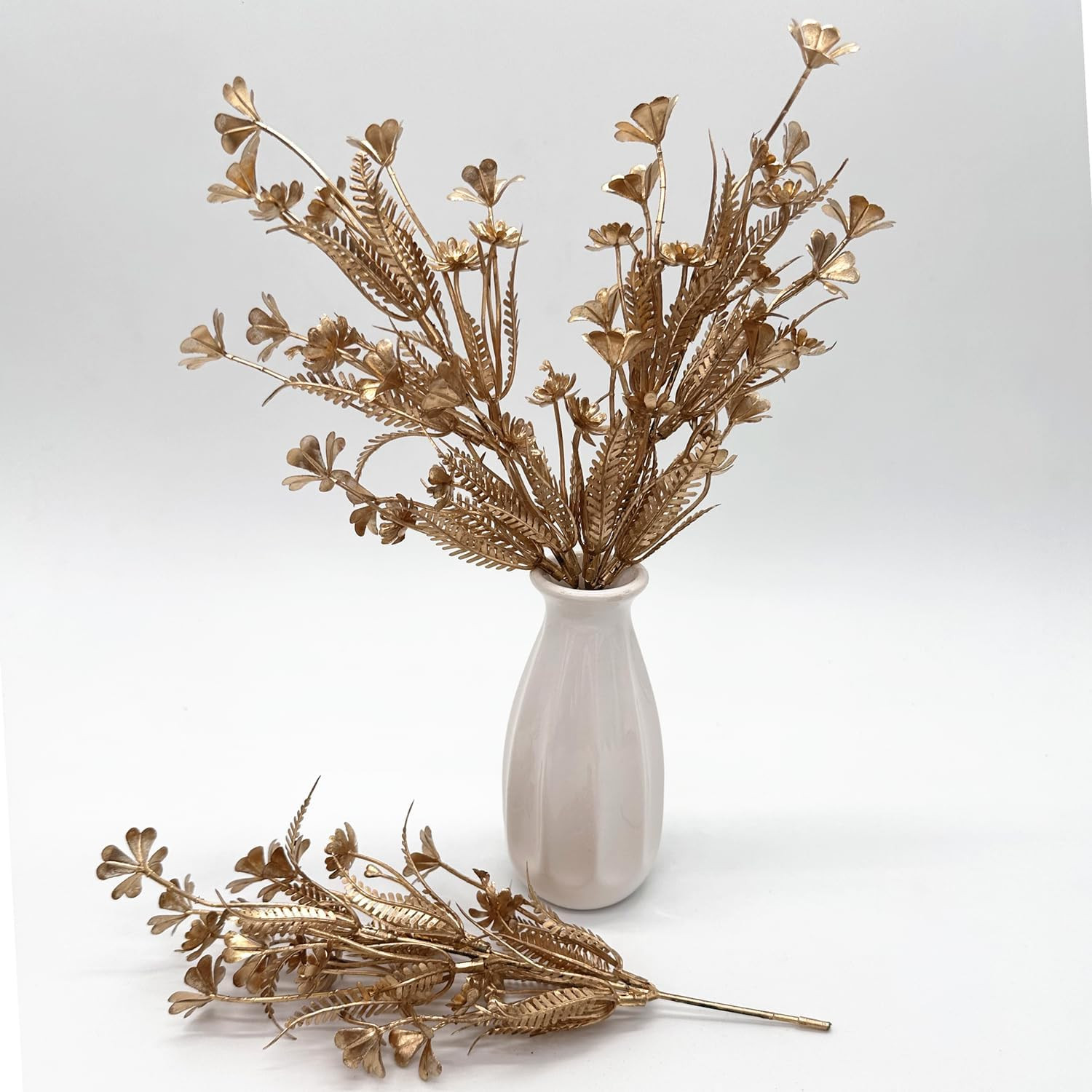 PASYOU Gold Fake Flowers Artificial Shrubs for Christmas Decor, Plastic Plants F