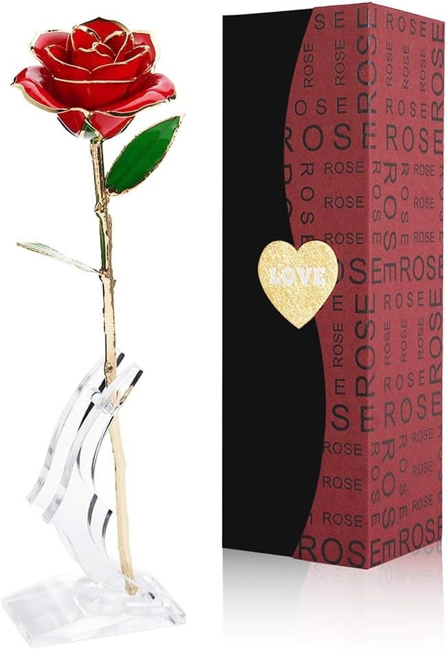 24K Plated Gold Dipped Real Rose with Stand – Forever Gift for Her
