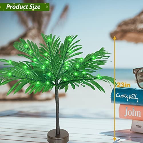 23″ Lighted Palm Tree Table Decor – LED Tropical Centerpiece for Luau, Tiki Bar,