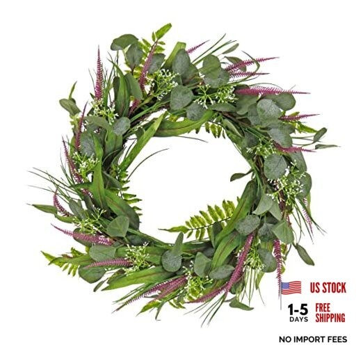 22 inch Artificial Spring Wreath with Eucalyptus Leaves, Lavender, Flowing