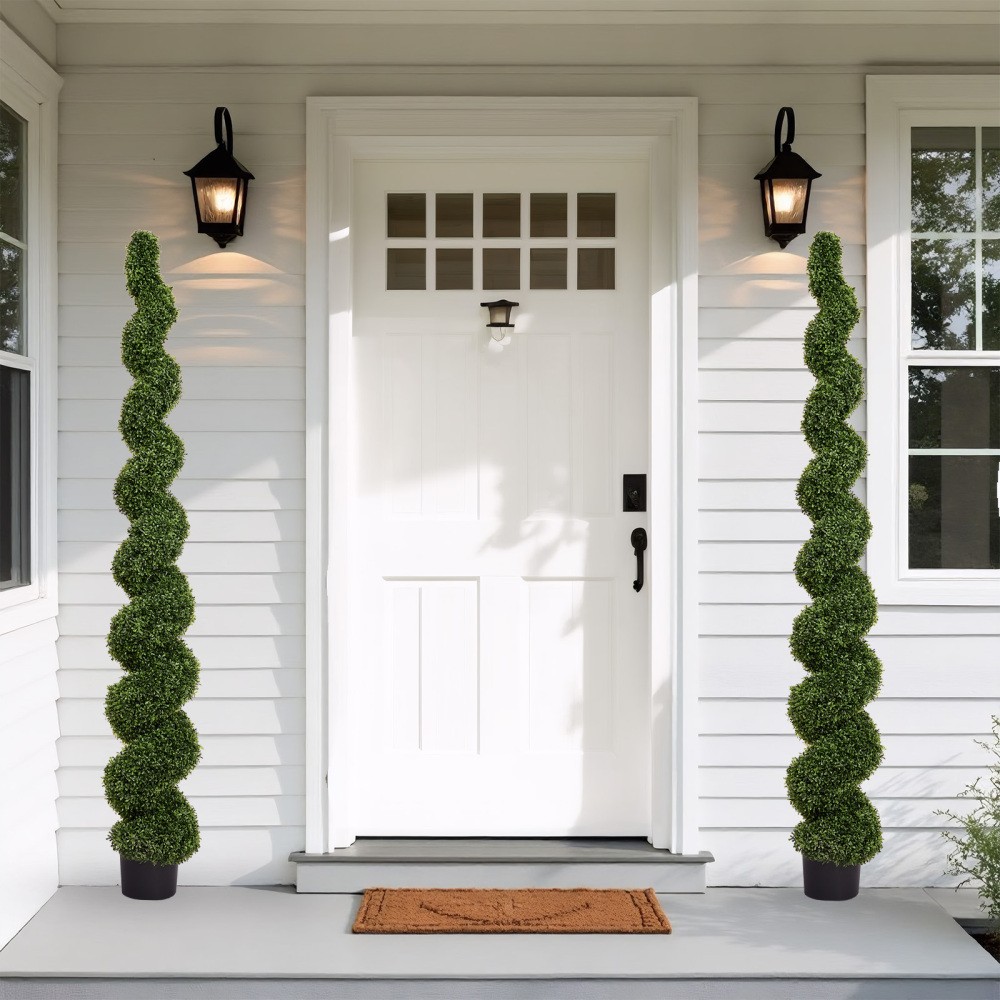 6FT Artificial Spiral Topiary Boxwood Trees Outdoor Garden Porch Decor 2Pcs
