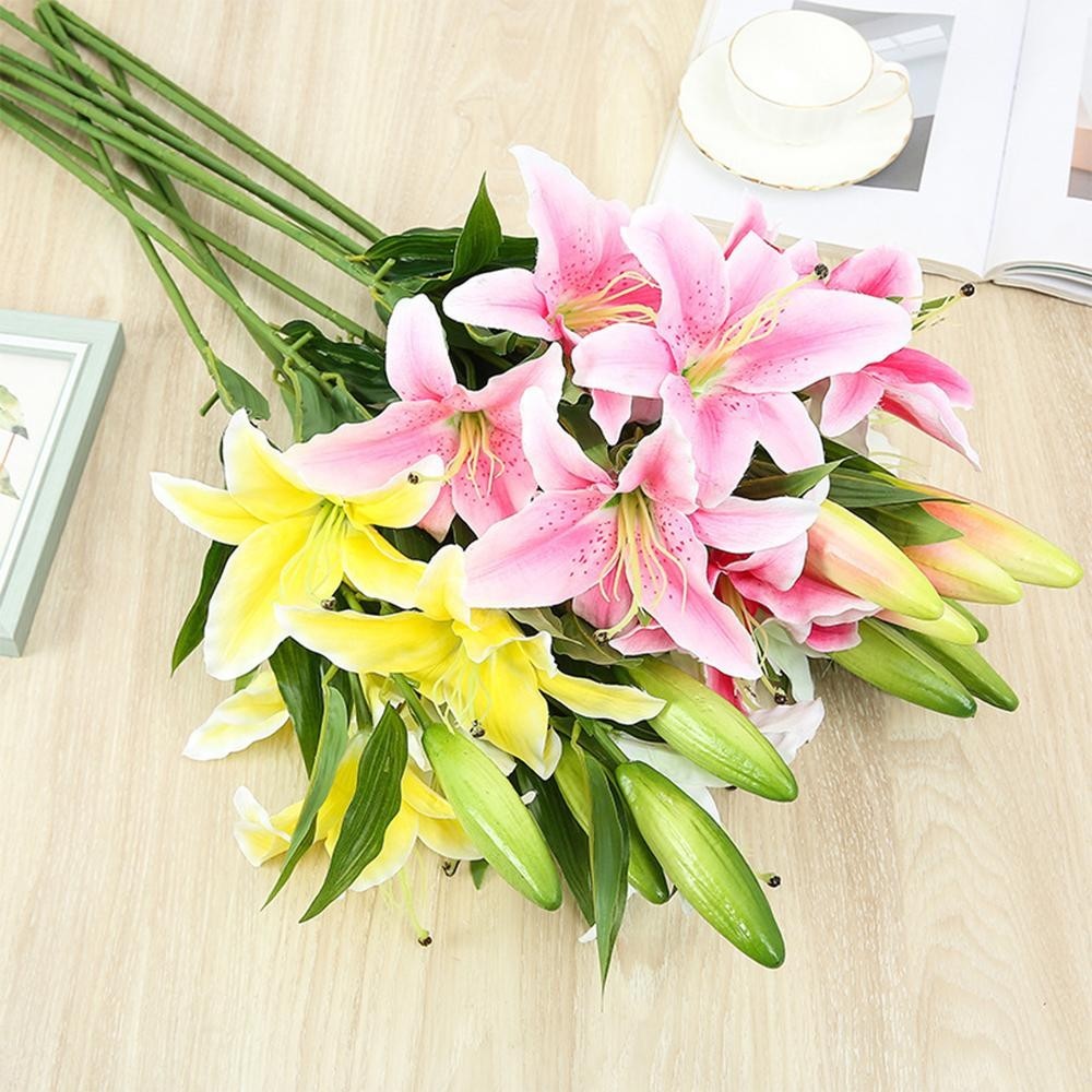 2heads 3D Printed Lily Artificial Flowers Real Look for Wedding Party Home Decor