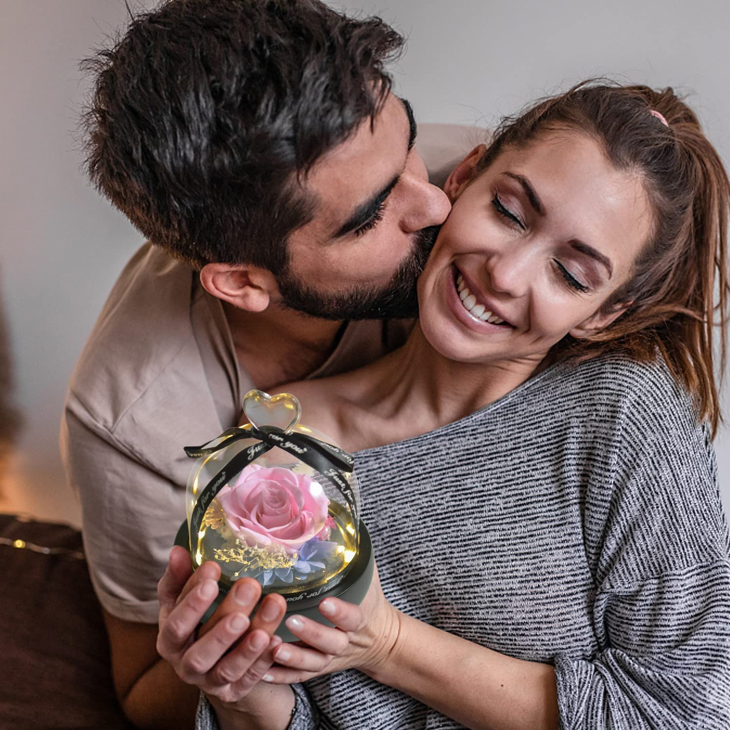 Gift for Women Forever Preserved Real Pink Rose in Glass Dome Gift for Valentine