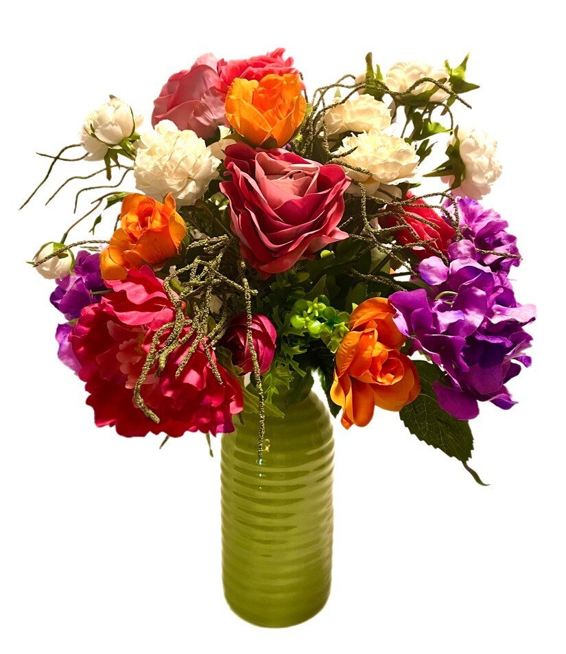 Free Shipping Floral Arrangement Bright Mixed Floral Lime Ceramic Vase Tall 24″