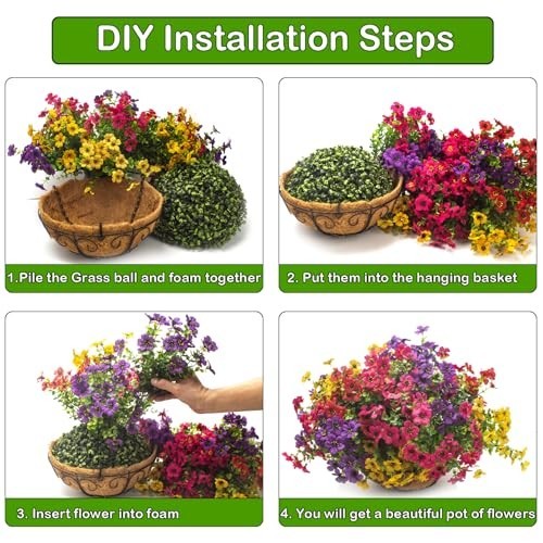 Artificial Hanging Flower Basket Silk Daisies Eucalyptus UV Resistant Outdoor