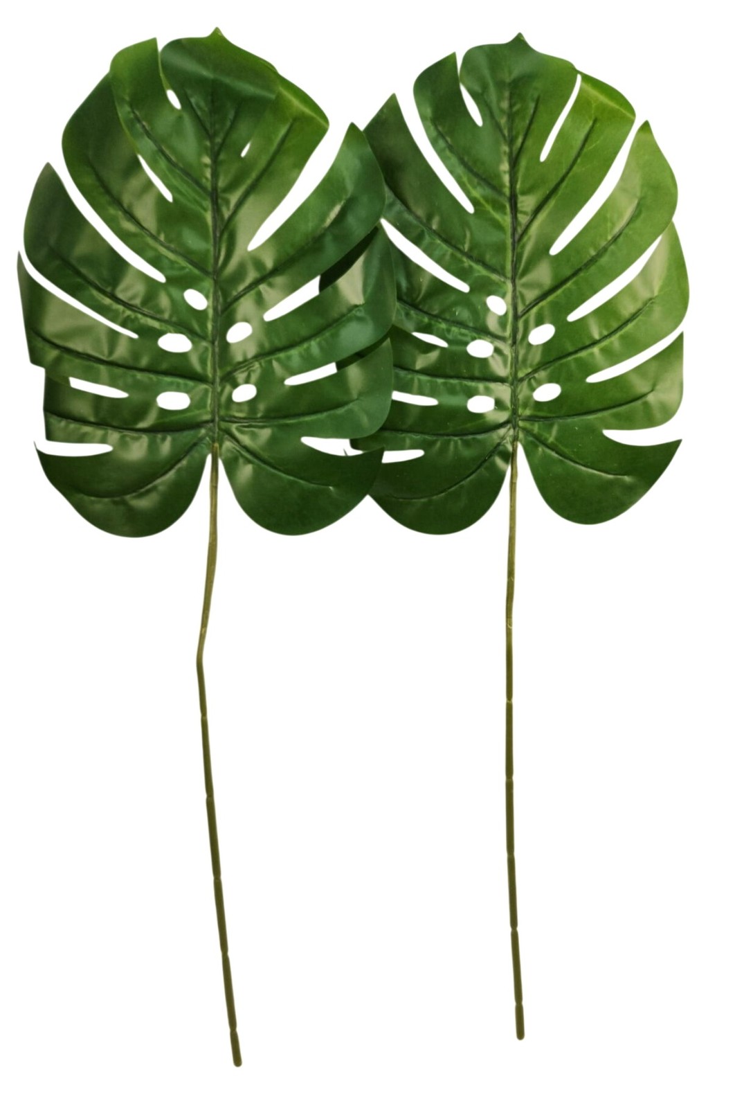 Artificial Monstera Leaf Stems Set of 2 Faux Tropical Leaves Green Decor 23 Inch