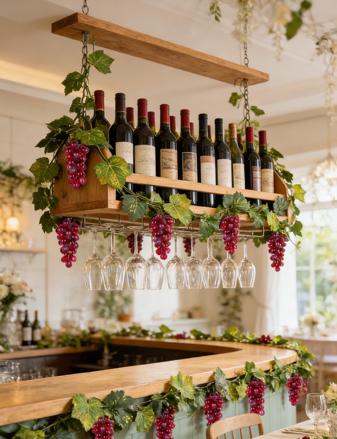 6.6FT Artificial Grape Vine Leaf Garland Plant with 7 Strings Grapes, Fake Ar…