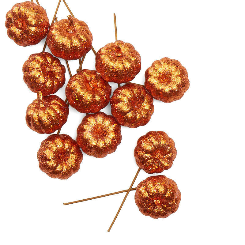 Package of 12 Orange Glittered Autumn 3″ Diam Pumpkin Picks