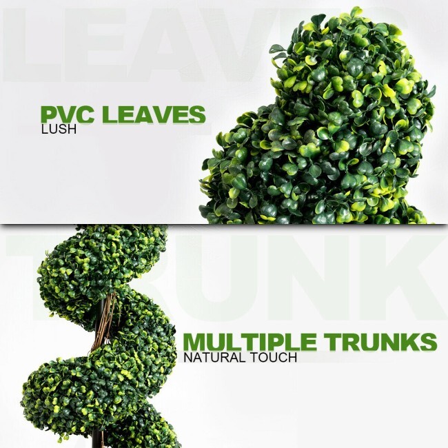 2Pcs 4FT Artificial Boxwood Spiral Tree Plant W/ Realistic Leaves Décor Office