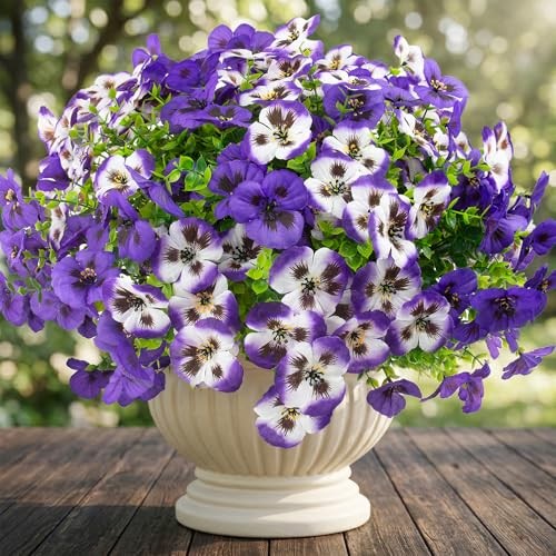 18 Pcs Artificial Pansy Flowers Faux Silk UV Resistant Outdoor Garden Decor