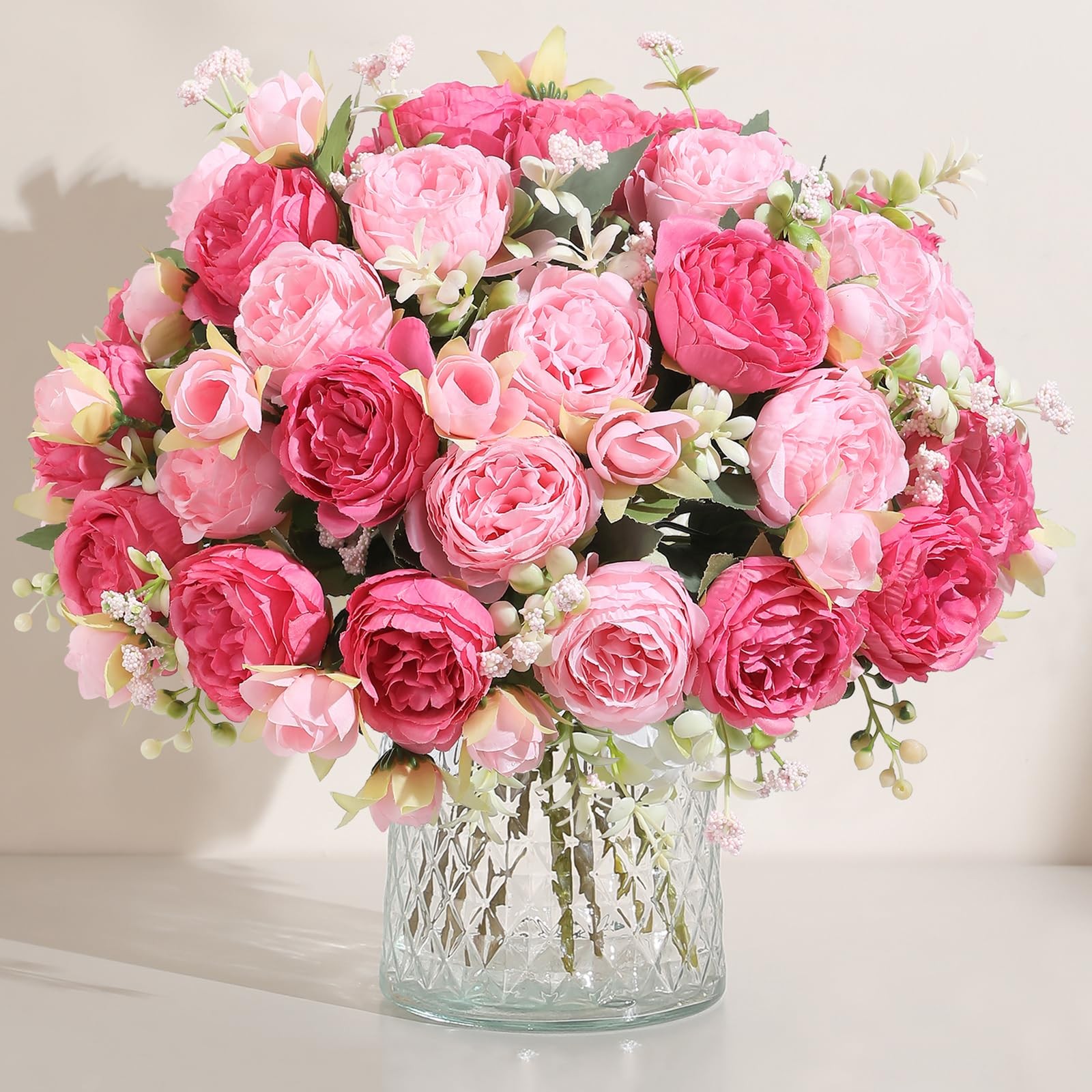 8 PCS Artificial Peony Flowers Faux Peony Bouquet Silk Floral Arrangement