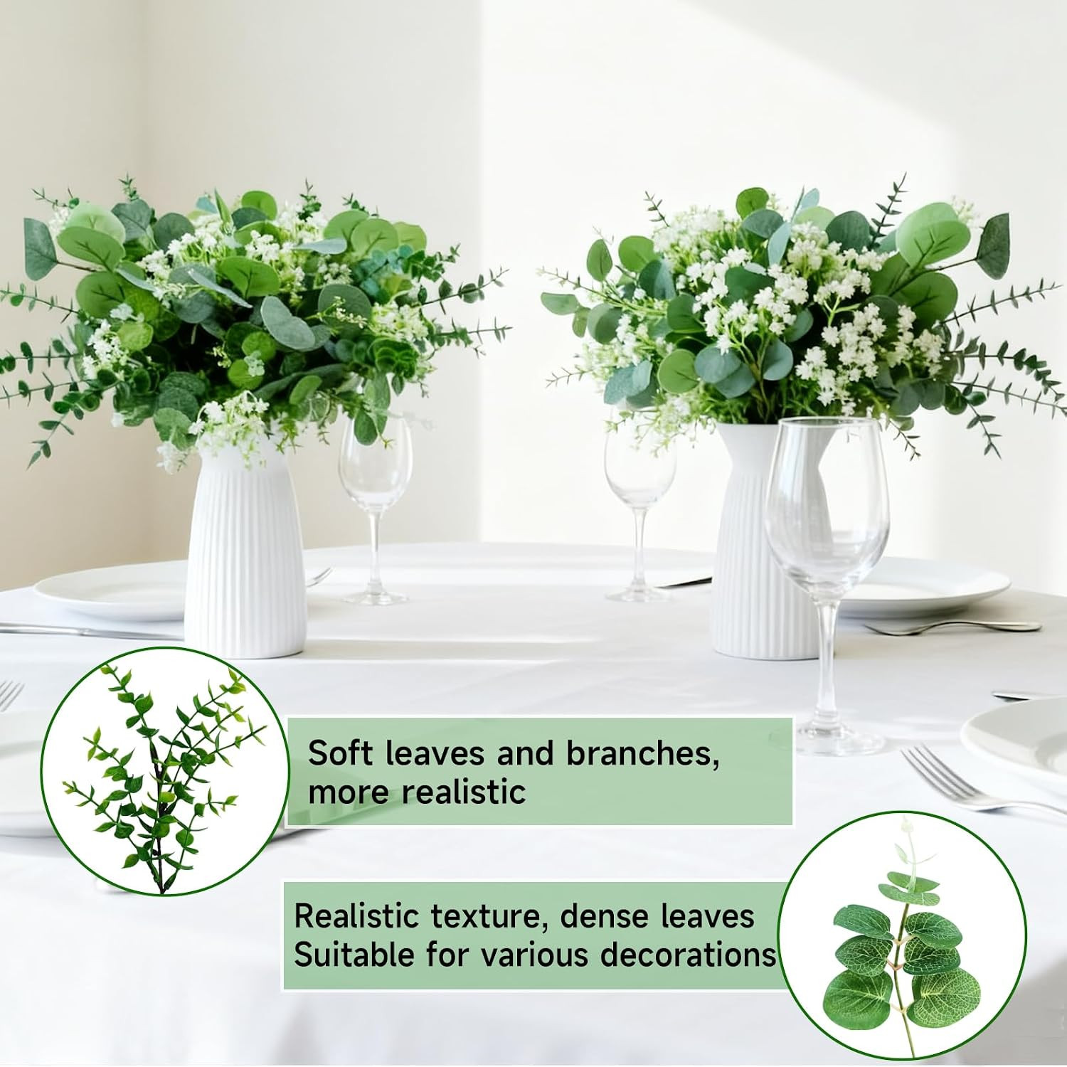 150 Pcs Faux Eucalyptus Stems for Wedding Bouquets & Home Decor (Green)