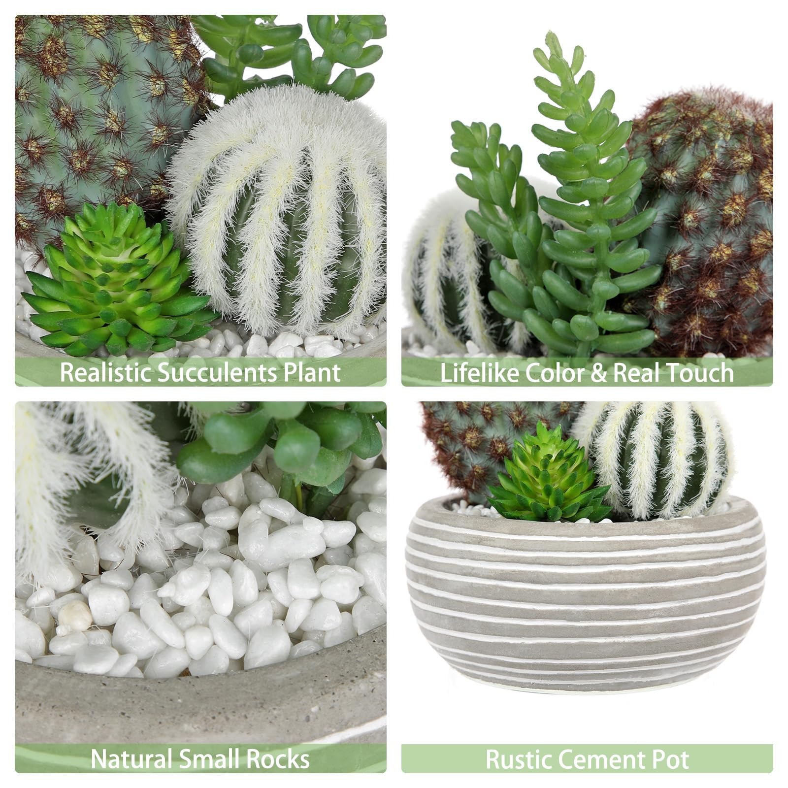 Artificial Cactus Plants Indoor, 5.5″ Assorted Small Faux Succulent in Pots F…