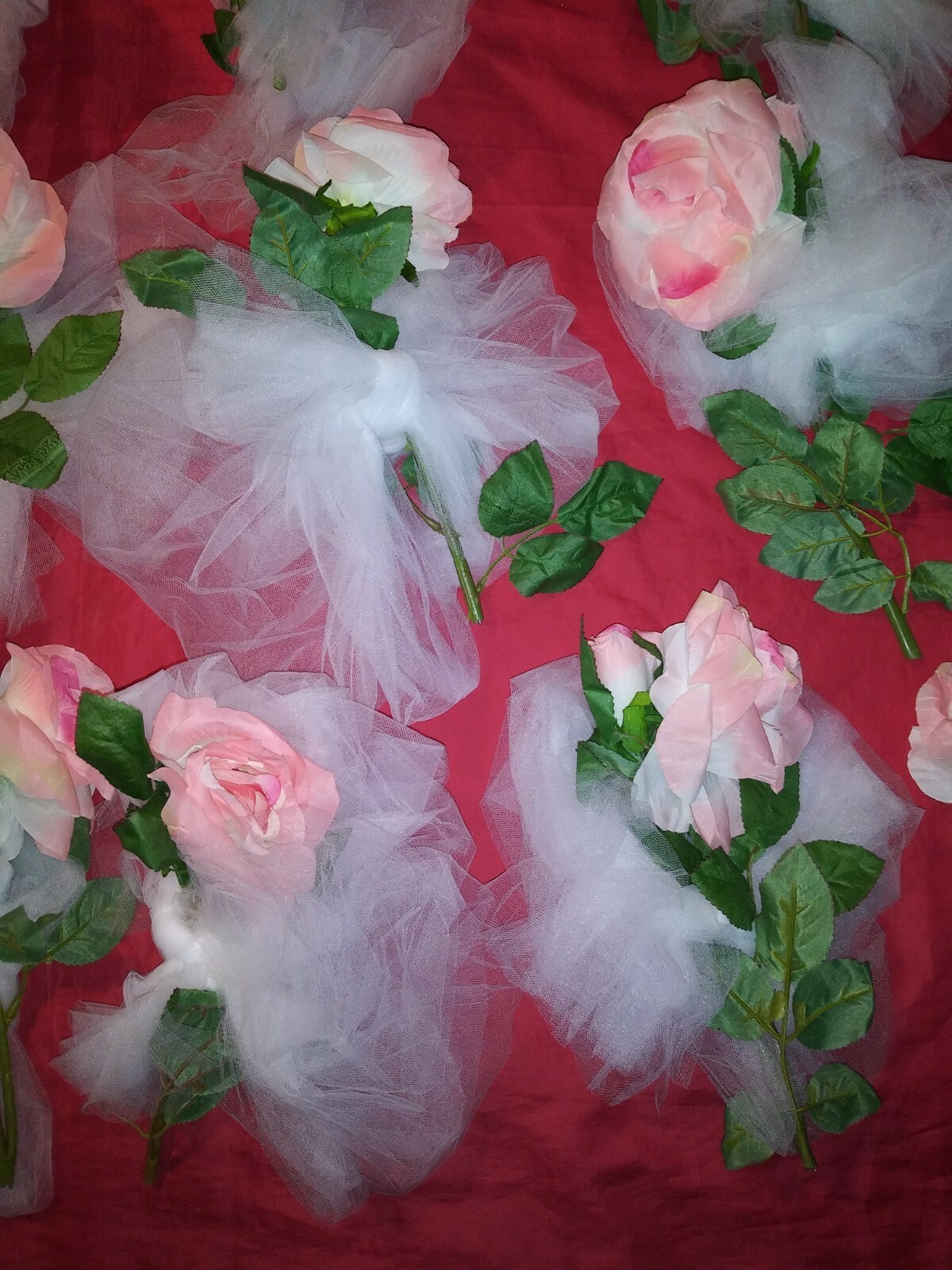 12 PC Lot Artificial PINK ROSES Flower Bouquets W BOW HOME Wedding TABLE SETTING