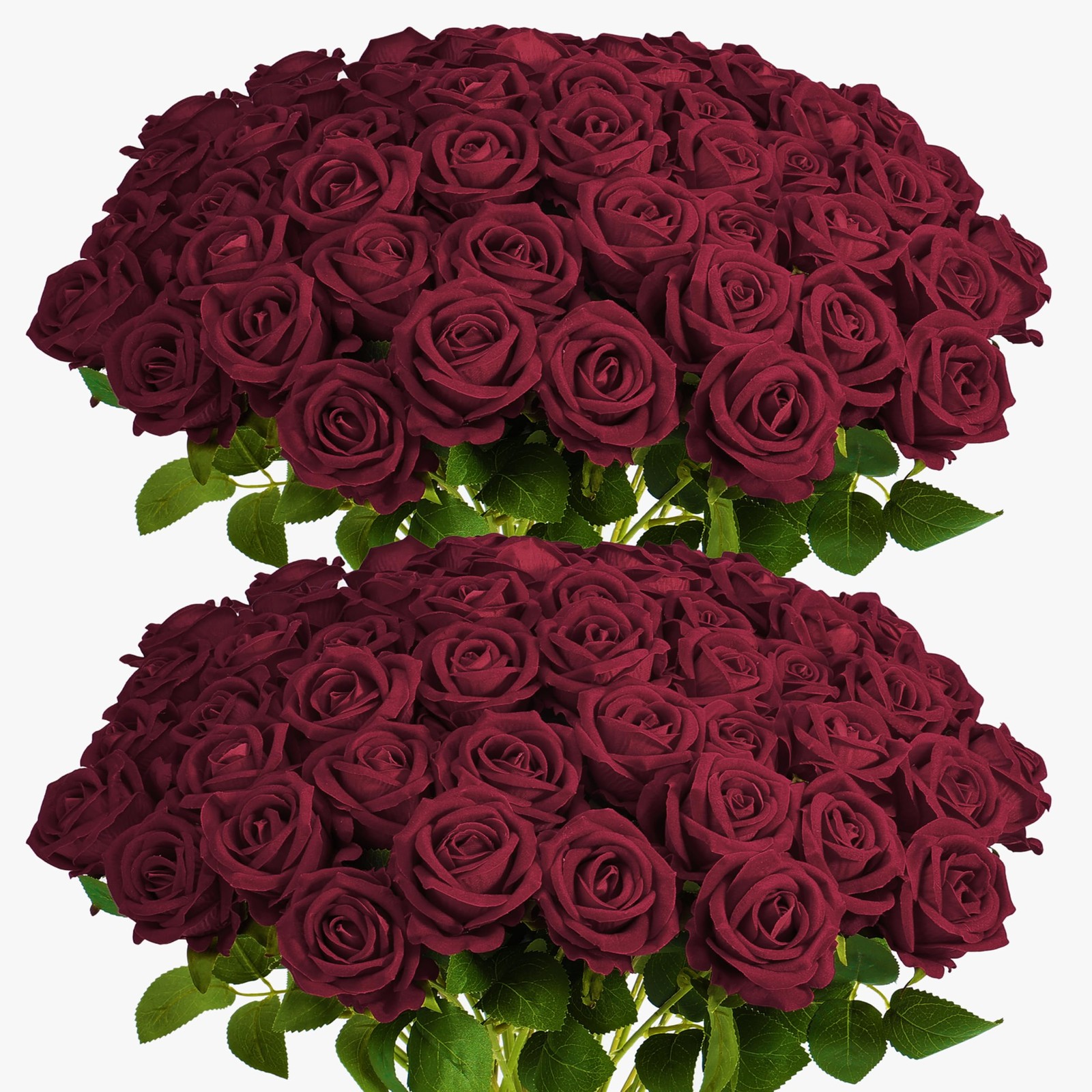 60 Pack Burgundy Artificial Roses Bulk Velvet Silk Fake Faux Wedding Decor