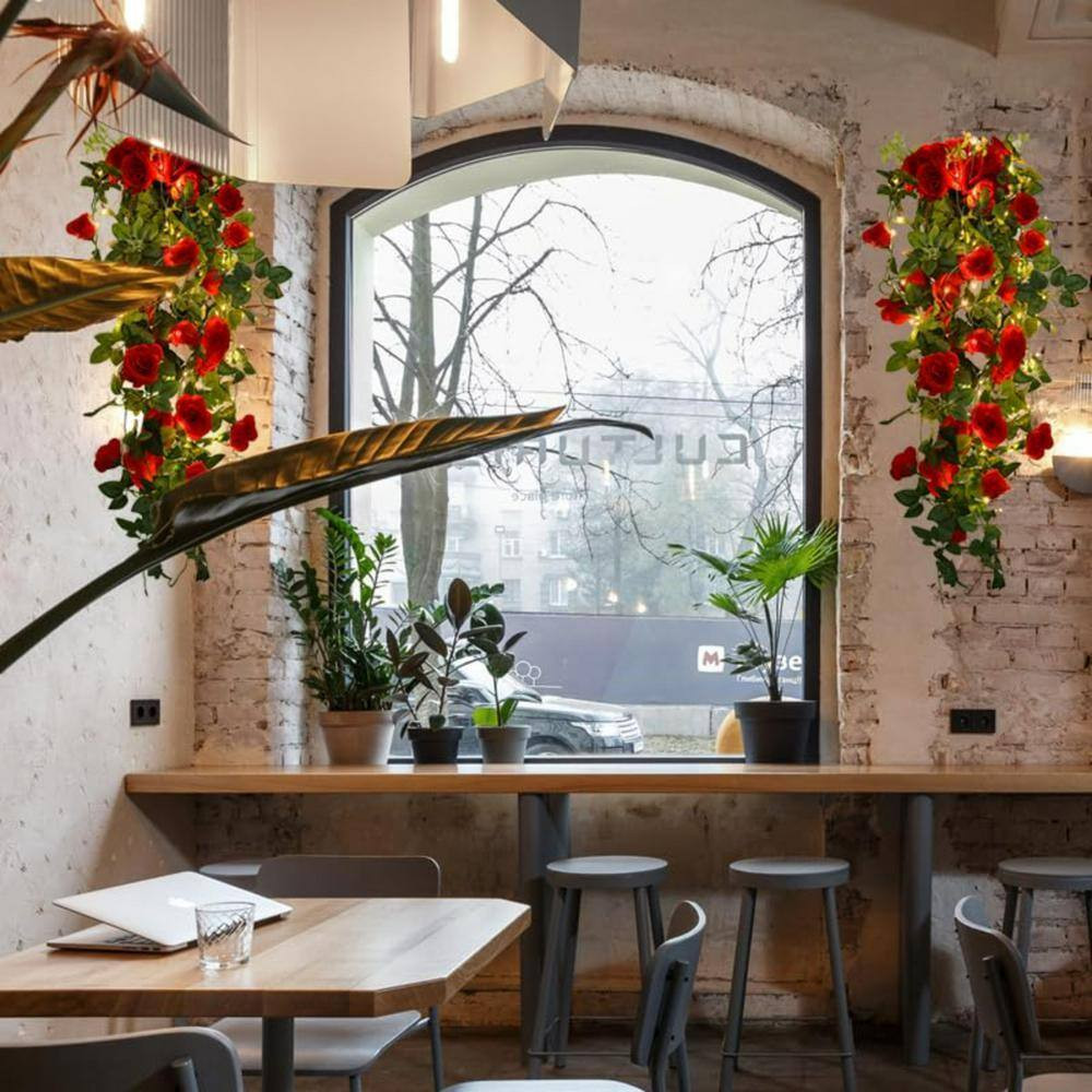 3.3 Ft. Red Artificial Rose Hanging Flowers with 3 0 LED Fairy String Lights (Se