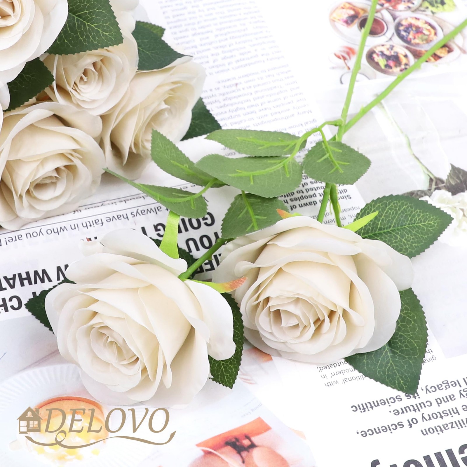 52pcs Beige Roses Artificial Flowers Fake Flowers Silk Roses with Stems for D…