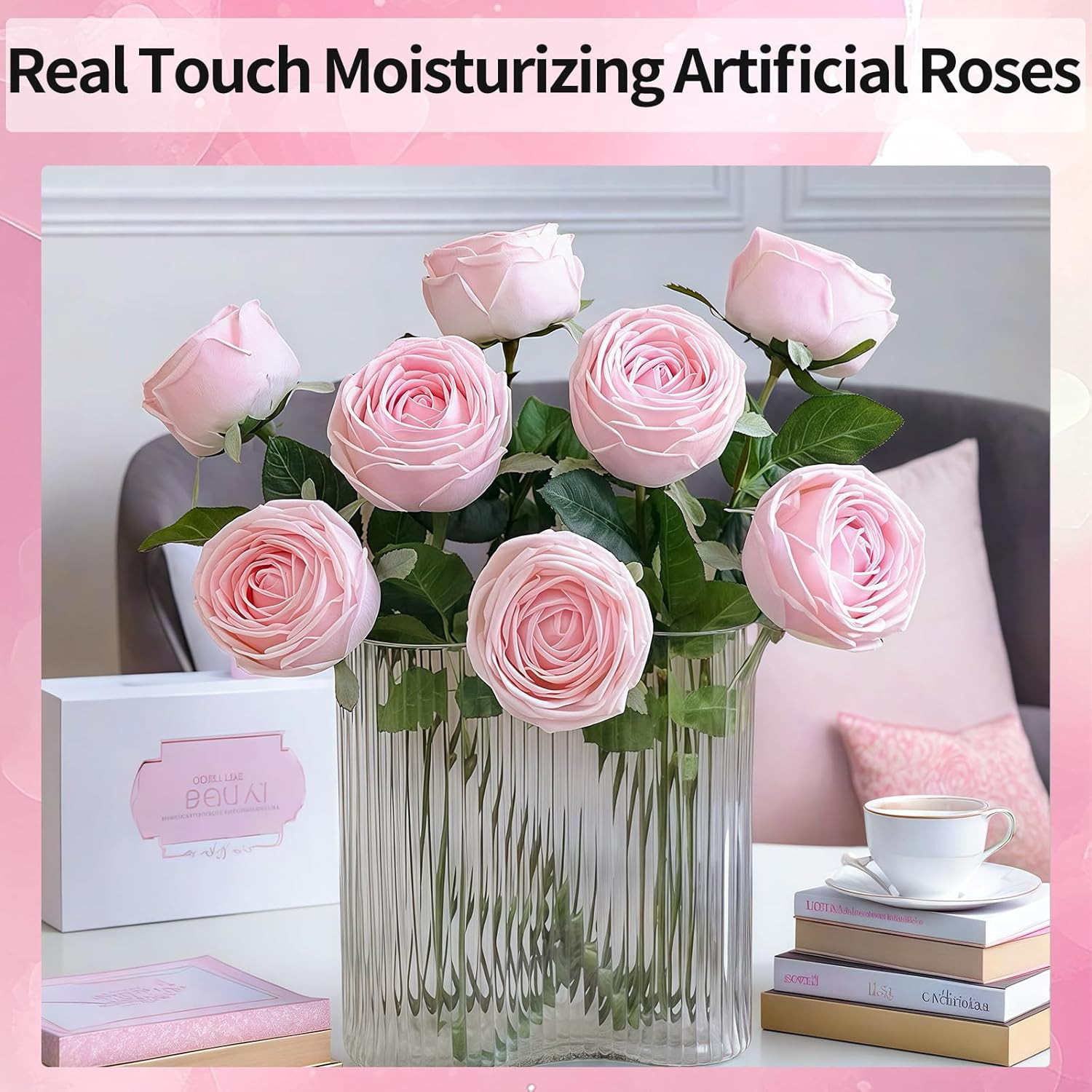 5Pcs Realistic Touch Artificial Roses – Moisturizing Faux Roses for Home Decor,