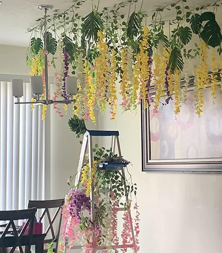Fermus 24 Pack 3.6ft Artificial Wisteria Hanging Flowers Garland Yellow