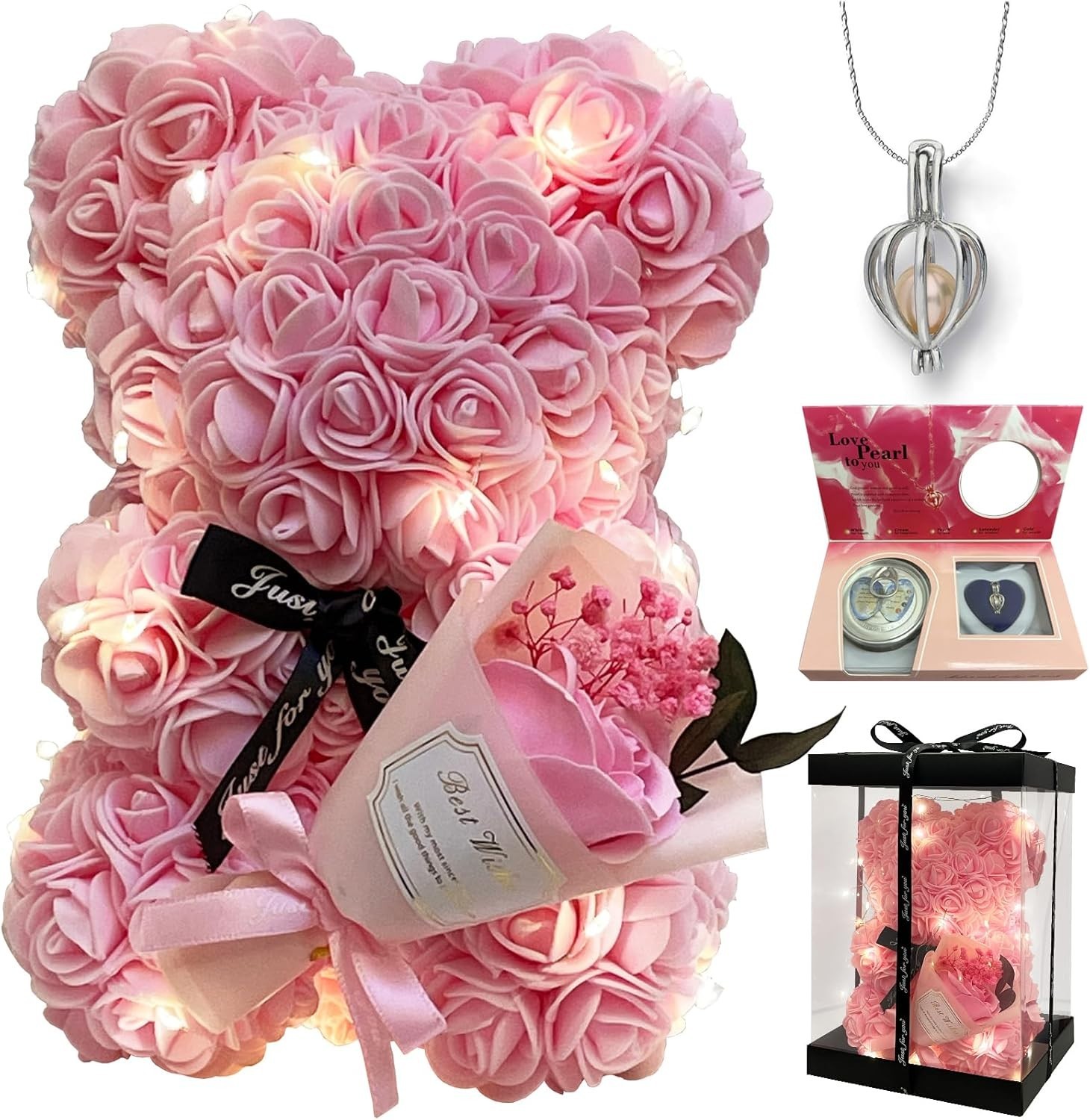 Romantic Valentine’S Day Gift for Her Artificial Flower Rose Teddy Bear with Pre