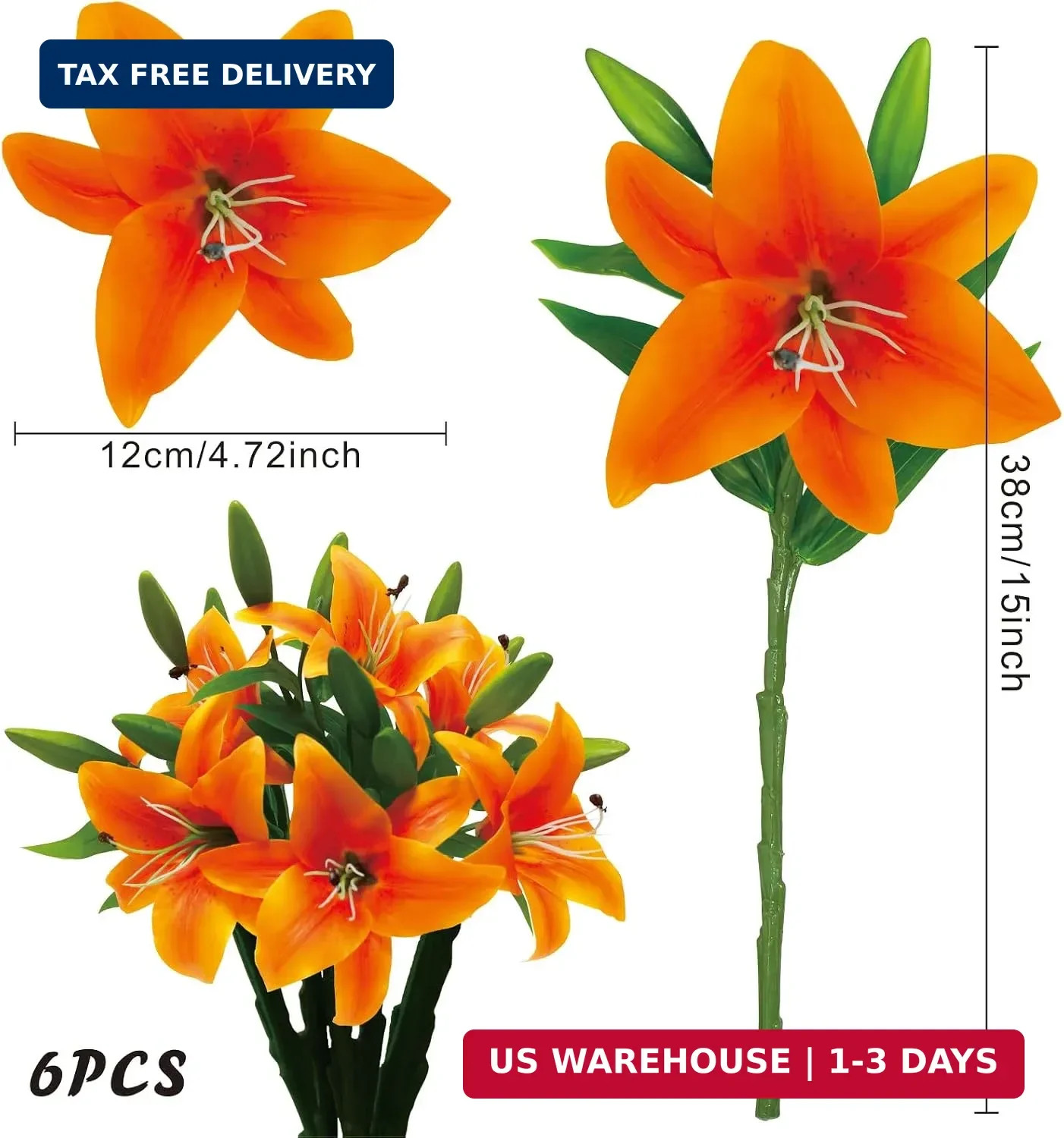 6Pcs Lilies Artificial Flowers Orange Lilies Real Touch Tiger Lily Fake Lillies